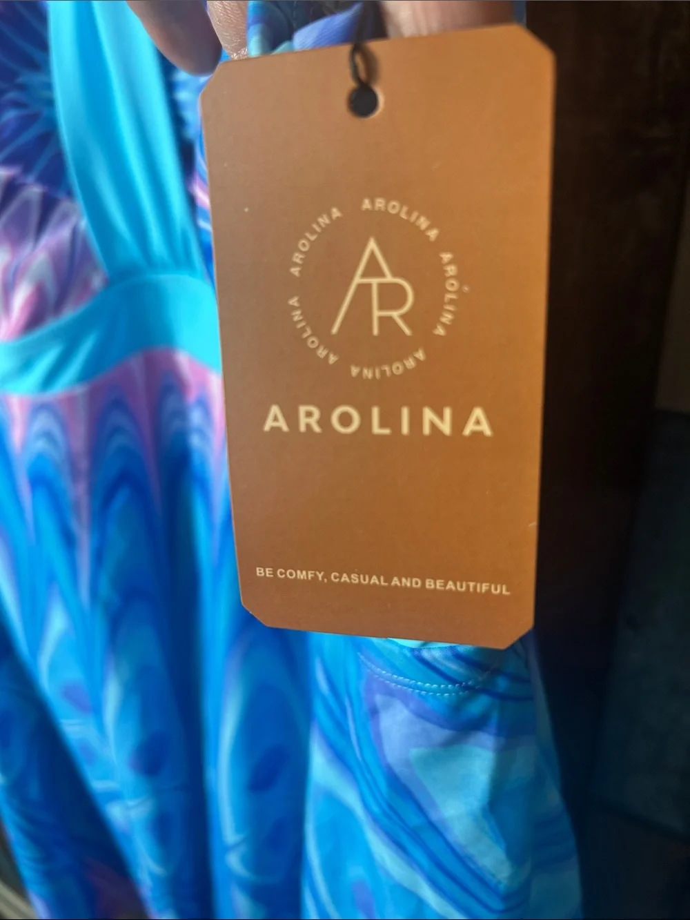Arolina Blue & Pink Swirl One-Piece Swimdress with biker shorts